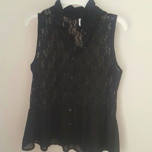 Divided Black Lace Top XS